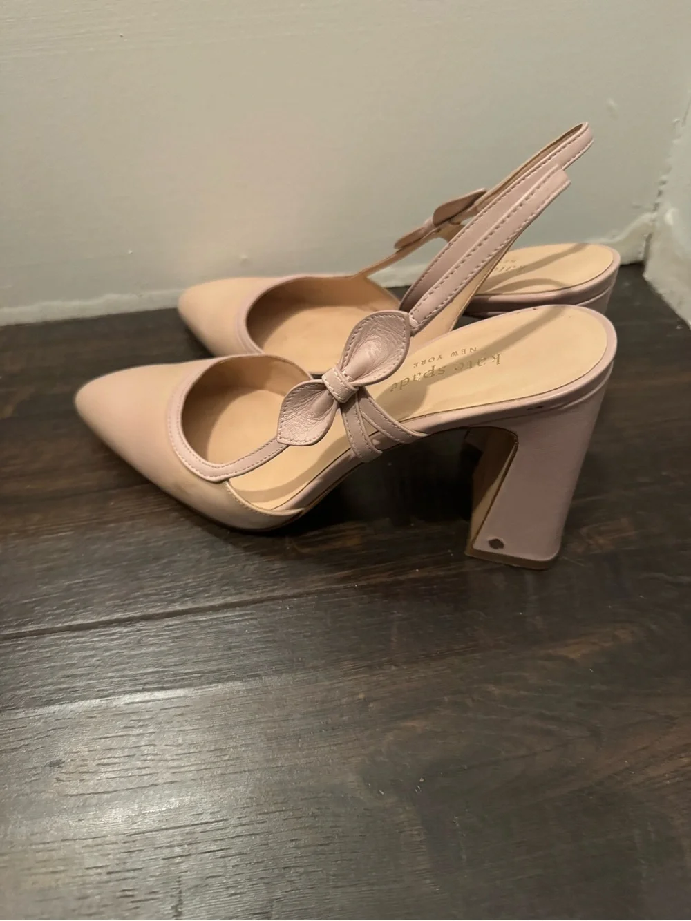 kate spade Blush Pink Slingback Block Heel Pumps with Bow